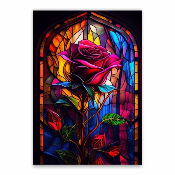 Pink Rose Stained Glass Poster - A1