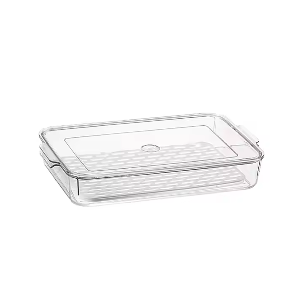 Food Storage Box with Partition and Clear Lid - Meat &amp; Veggie Organizer