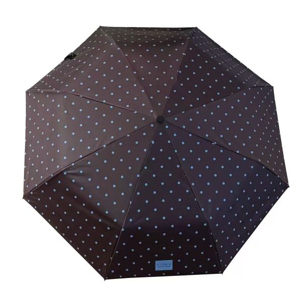 Vintage Brown-Blue Polka Dot Umbrella | English Slogan Curved Handle