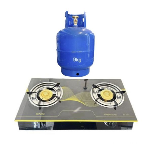 Compact 2-Burner Glass Gas Stove &amp; 9kg