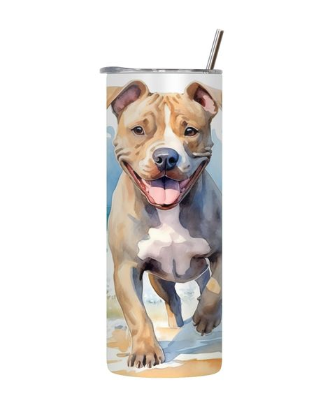 Happy 20 Oz Tumbler with Lid Straw Trendy Pitbull Lover Graphic Present 180