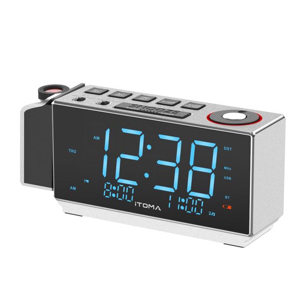 Projection Alarm Clock with FM Radio, USB Charging, 1.8'' LED Display
