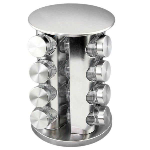 Frosted - 16 Jar Rotating Stainless Steel Spice Rack