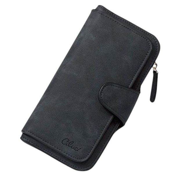 Elegant Multi-Slot Faux Leather Clutch Wallet - Black