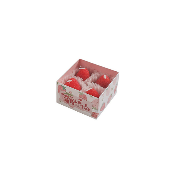 4 Piece - Soy Wax Strawberry Scented Candle - Red And Pink