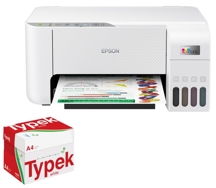 Epson EcoTank L3256 MFP 3 in 1 Inkjet Printer &amp; Typek A4 80gsm box of 5