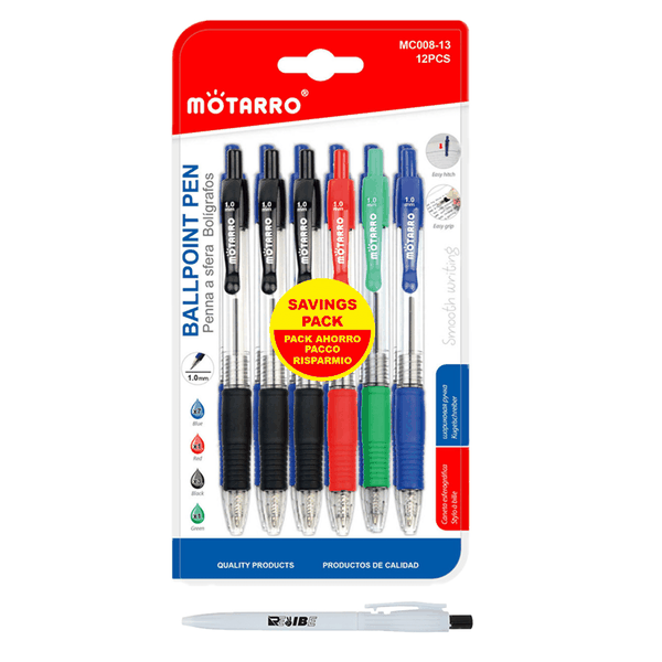 12Pcs Different Colors Comfy Grip Easy Hitch Ballpoint Pens With ReVibe Pen