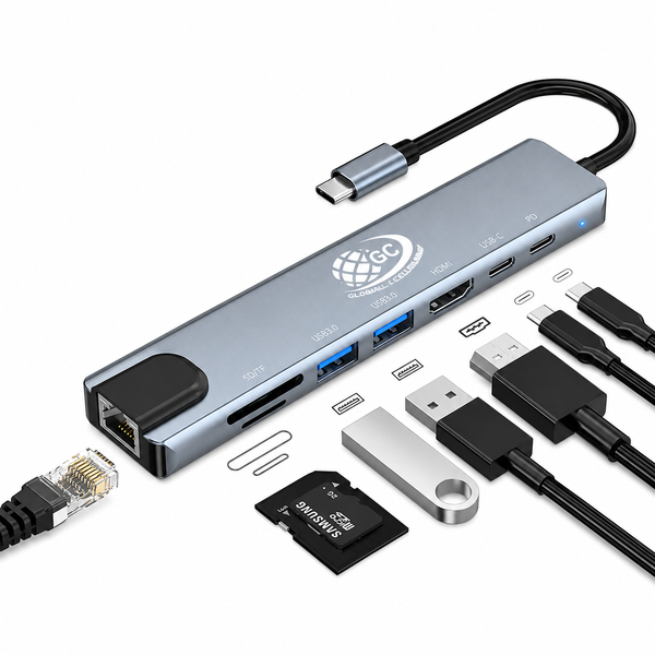 8-in-1 USB-C Docking Station with HDMI LAN USB 3.0 and PD Charging