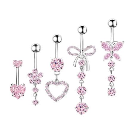 5 Pieces Stainless Steel Belly Button Bars,Flower Heart Bow Tassel for Womens Image