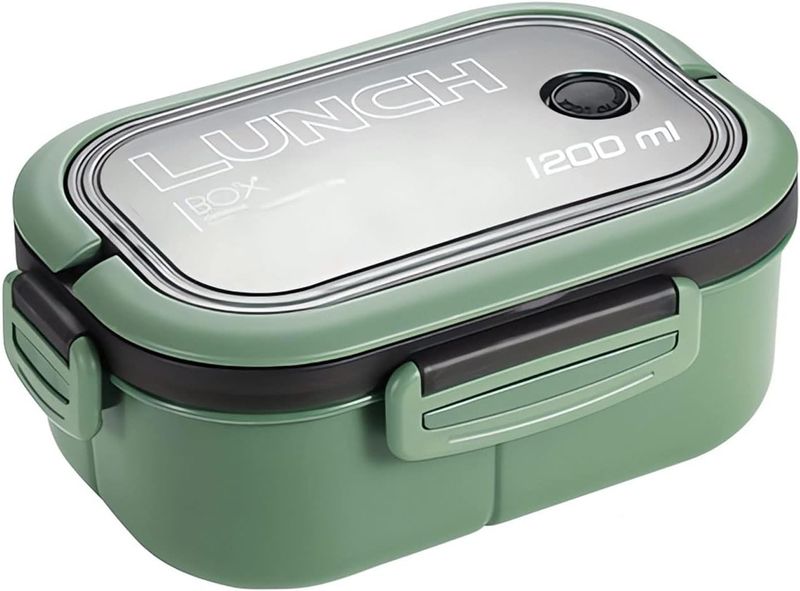 Green Rectangular Lunch Box with a Fork and Spoon