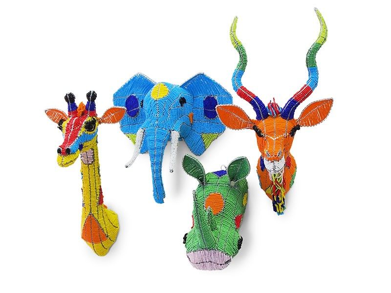 Vibrant Safari Spirit - Handcrafted Beaded Wall Décor -Set of 4