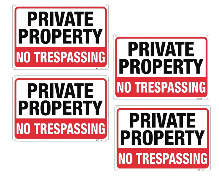 PRIVATE PROPERTY Aluminium Signs - 4 Pack