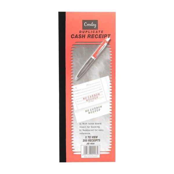 Croxley Duplicate Receipt Book Printed 5 To View 111mm x 300mm 200 pages