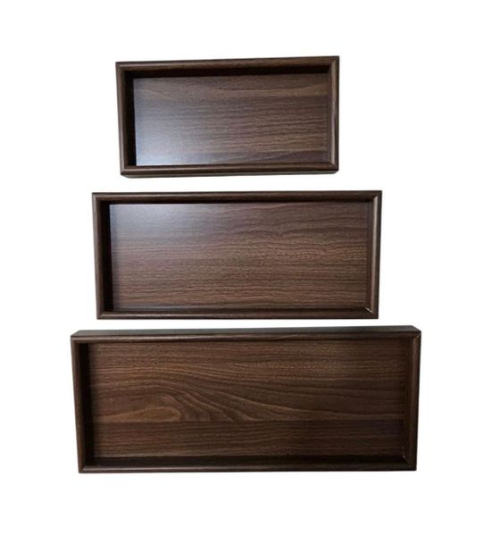 Durable Wooden Dark Brown Serving Tray - 3 Piece