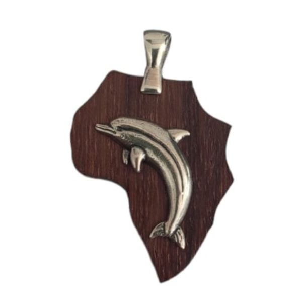 Dolphin-925 Sterling Silver-Africa-Imbuia Wood-Pendant.