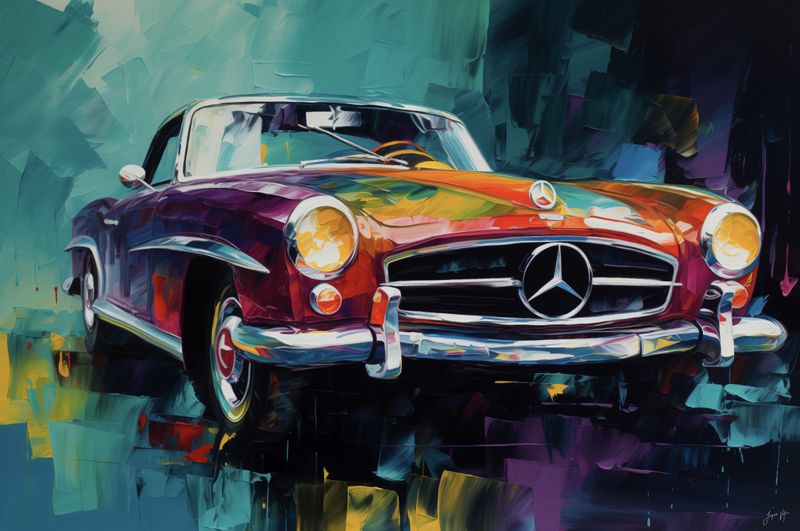 Vintage Wheels, Mercedes Benz Art Print - Abstract Wall Art (A0)