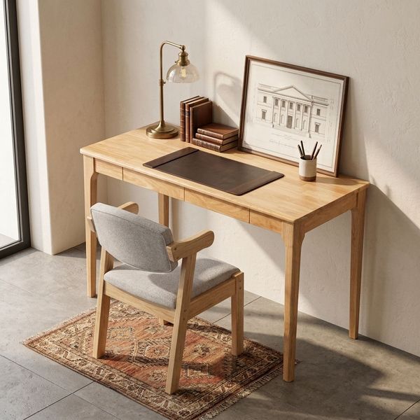 Student Desk with 2 Drawer Wooden Computer Table 120x55x75cm for Home Study