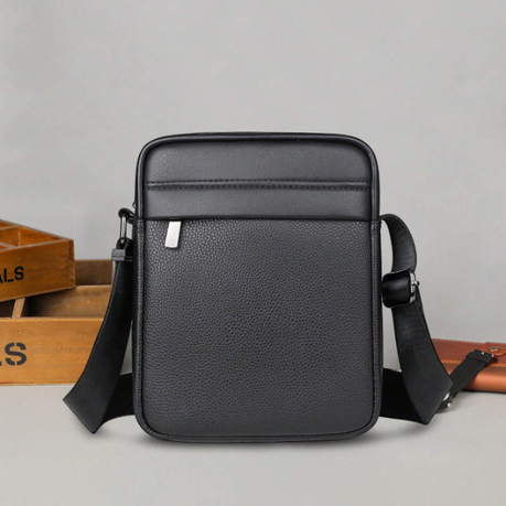 Men's Adjustable PU Leather Square Crossbody Bag - Black | Shop