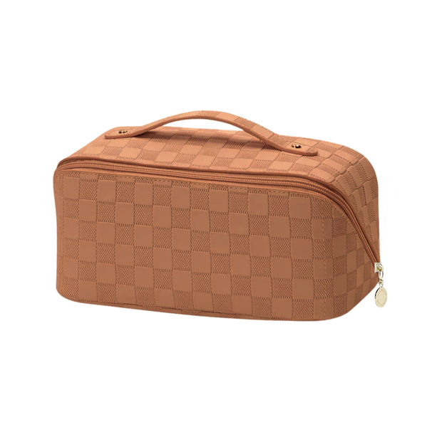 Textured Faux Leather Cosmetics Bag with Multiple Sections