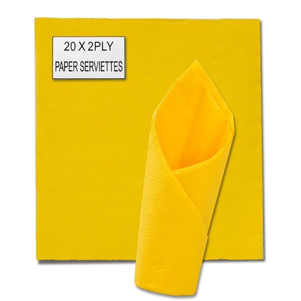 Serviettes - Napkins - 20 Piece - Yellow - 2 Ply - 33cm - 6 Pack