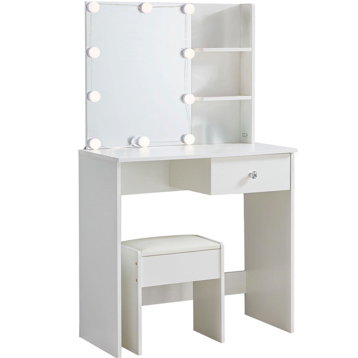 Dressing Table with Mirror Stool LED Bulbs Vanity Table Makeup Desk Chair