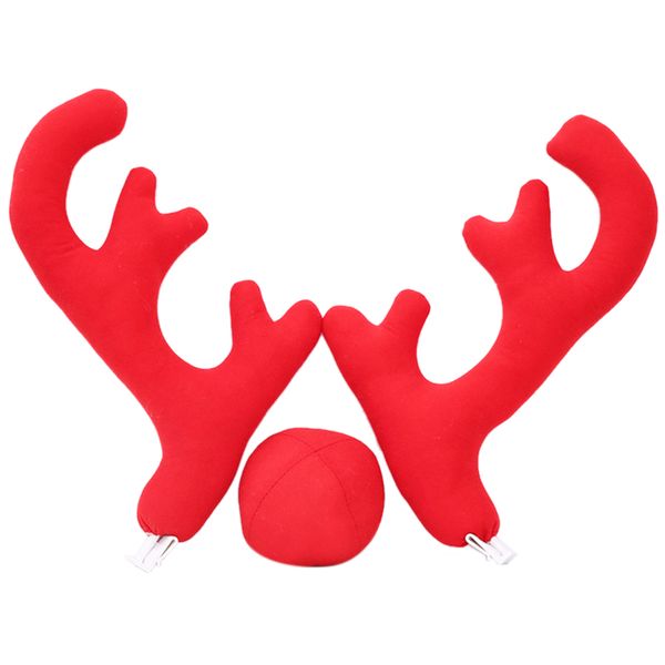 Car Christmas Antler Cloth Cover Reindeer Nose Decoration Set