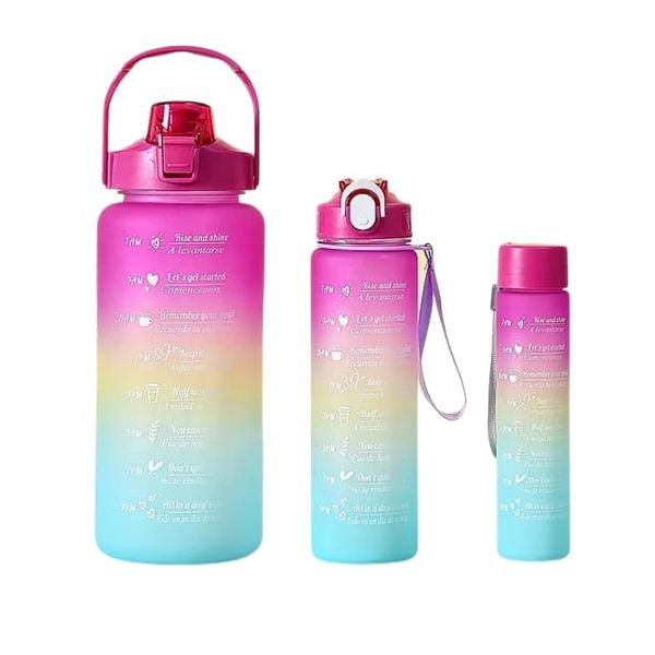 2L+800ml+300ml 3 in 1 Set Outdoor Sports Plastic Water Bottle with Straw