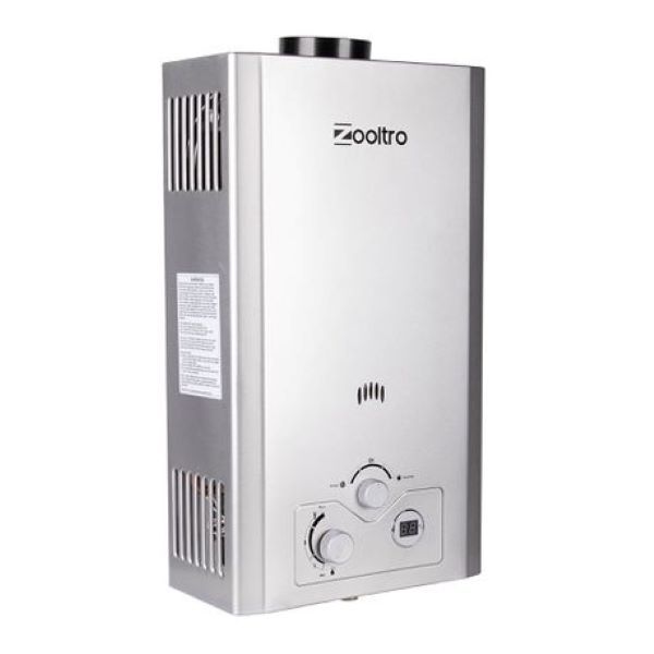Zooltro In & Outdoor Instant LP Gas Water Heater w/LCD Display - 16l Silver