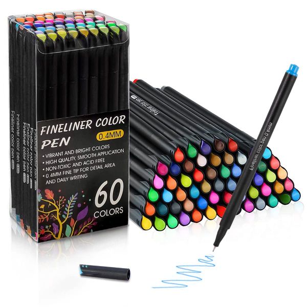 Fineliner 60 Colors 0.4mm Fine Point Markers for Writing Drawing and Office