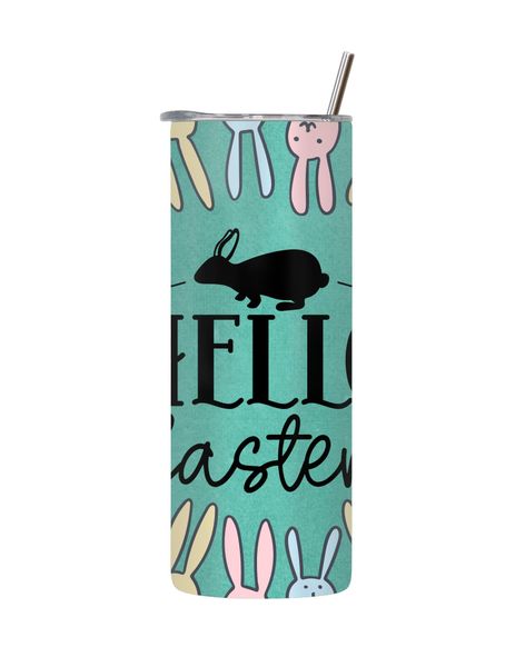 Hello 20 Oz Tumbler with Lid Straw Trendy Easter Graphic Design Present 090