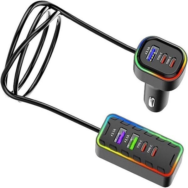 Multi-Port Car Charger Adapter Fast USB Car Adapter with LED Light