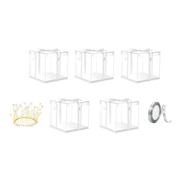 Clear Cake Box 5 Piece Tall Cake Box With Ribbon and Crown