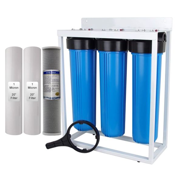 3-Stage 20" House Water Filter with 1 Micron Filters &amp; Carbon Filter(Floor)
