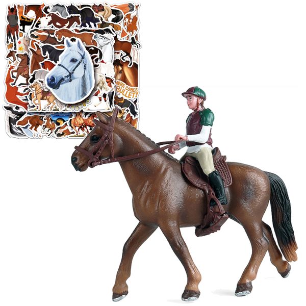 Gift Western Style Simulation Horse Riding Figurine &amp; 50 Pcs Horse Stickers