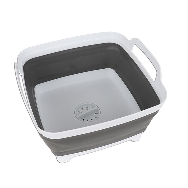 Homequip - Foldaway Washing Up Basin with Handles &amp; Drain Plug - Grey/White