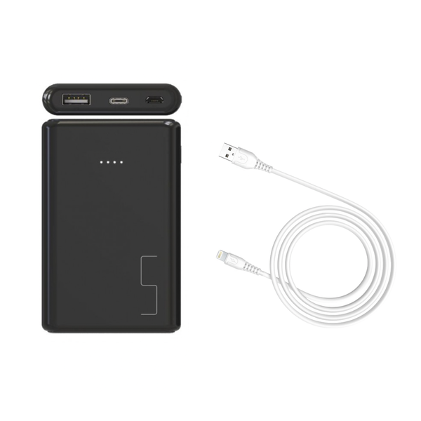 Mini Portable Power Bank &amp; Lightning Charging/Data Cable