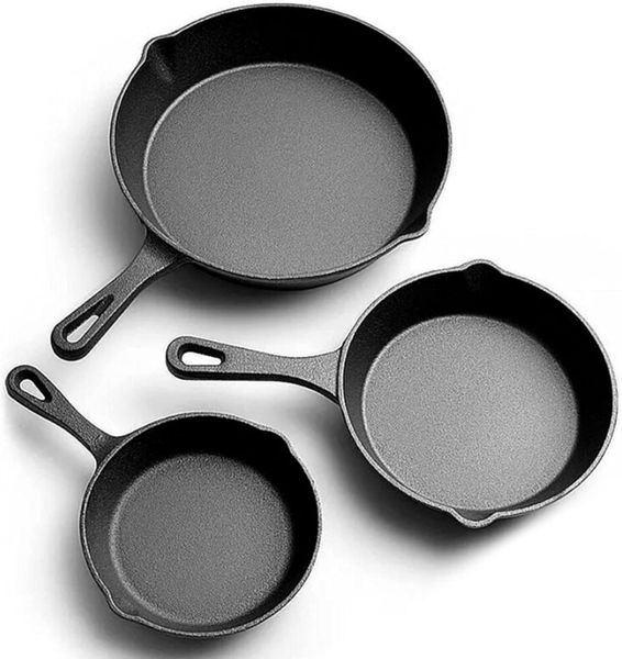3-Piece Cast Iron Frying Pan Set - 15cm, 20cm &amp; 25cm