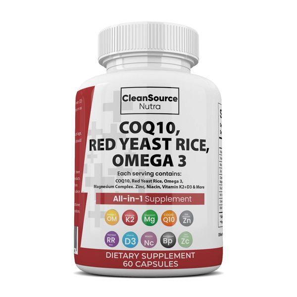 CoQ10, Red Yeast Rice &amp; Omega 3 - Heart Health Formula - 60 Capsules