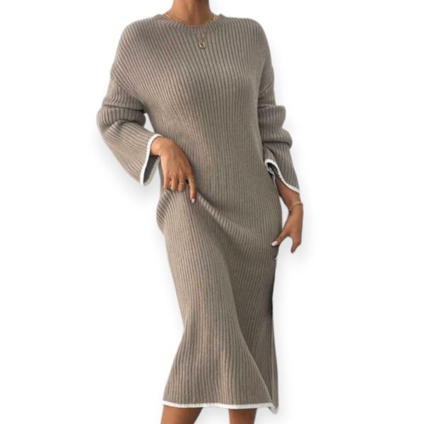 Loose Thick Woolen Winter Dress Khaki