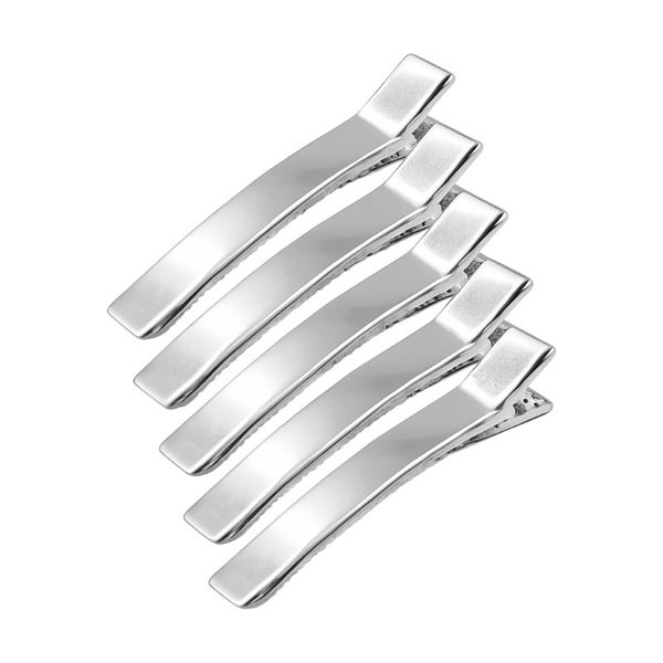 5-Pack Metal Rectangular Double-Prong Alligator Hair Clips - Silver