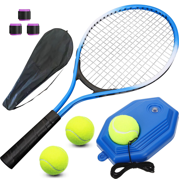 Tennis Trainer Kit- Single Racket Tennis Trainer Rebound Balls &amp; 3 Overgrip