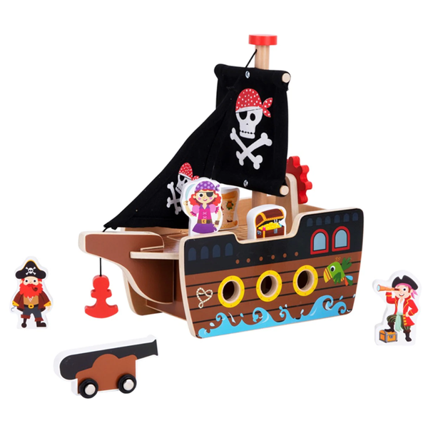 TookyToy - Pretend Play Wooden Pirate Ship Toy Set