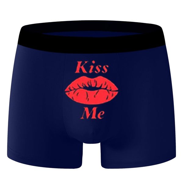 Mens Boxer Briefs for Men Kiss Me Novelty Pattern Printing Kiss Marks