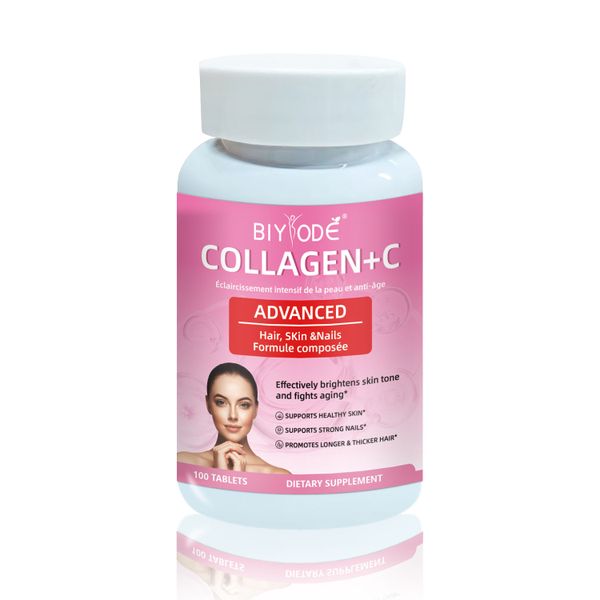 Biyode 100 Tablets Hair Skin Nails Collagen+C Advanced Supplement