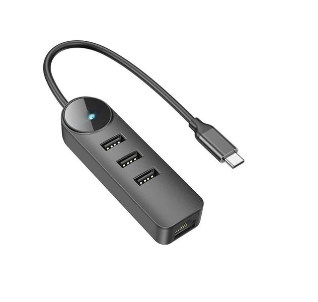 4-in-1 Type-C Hub with 3 USB Ports and RJ45 Ethernet Adapter - Black DH6