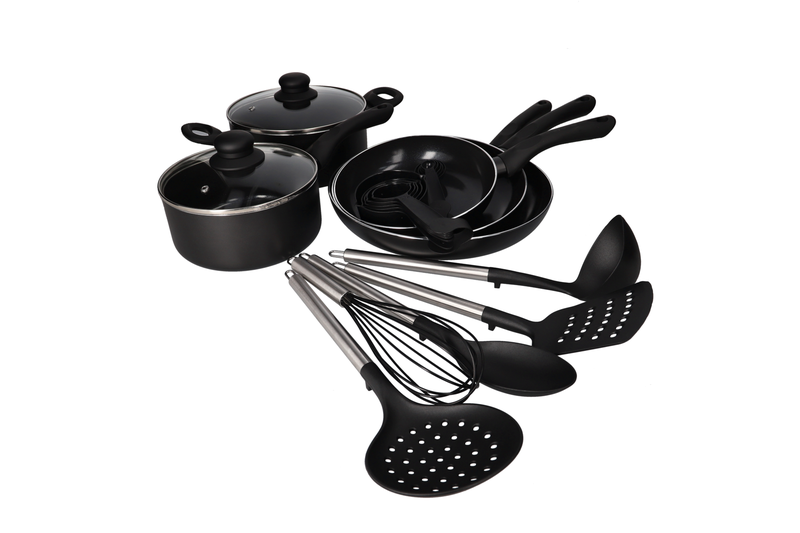 Danny Home Black Aluminium Non-Stick 22 Piece Cookware Set