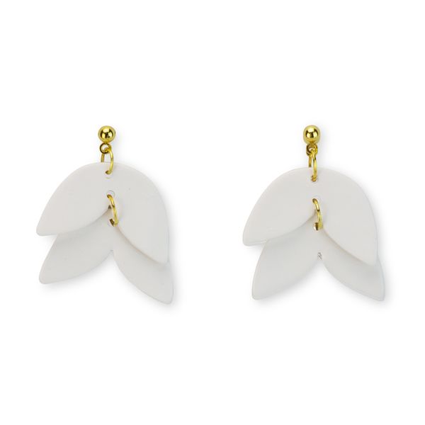 Ginger Handmade - Hanging Earrings - Lotus Design - Gold Accents - White