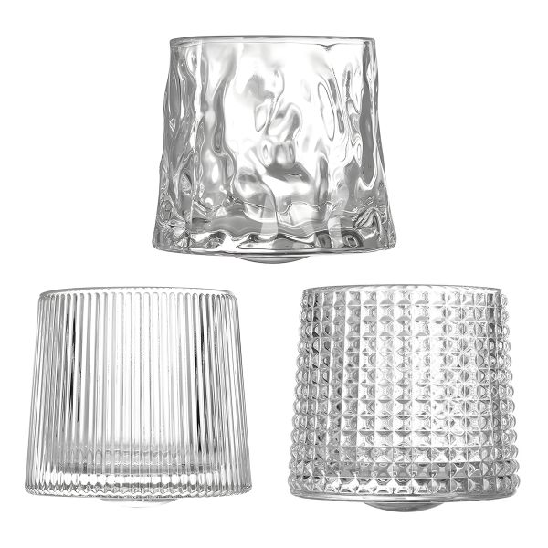 Rotation Whiskey Glasses Set Fluted Glassware Striped Diamond - 3 Pack