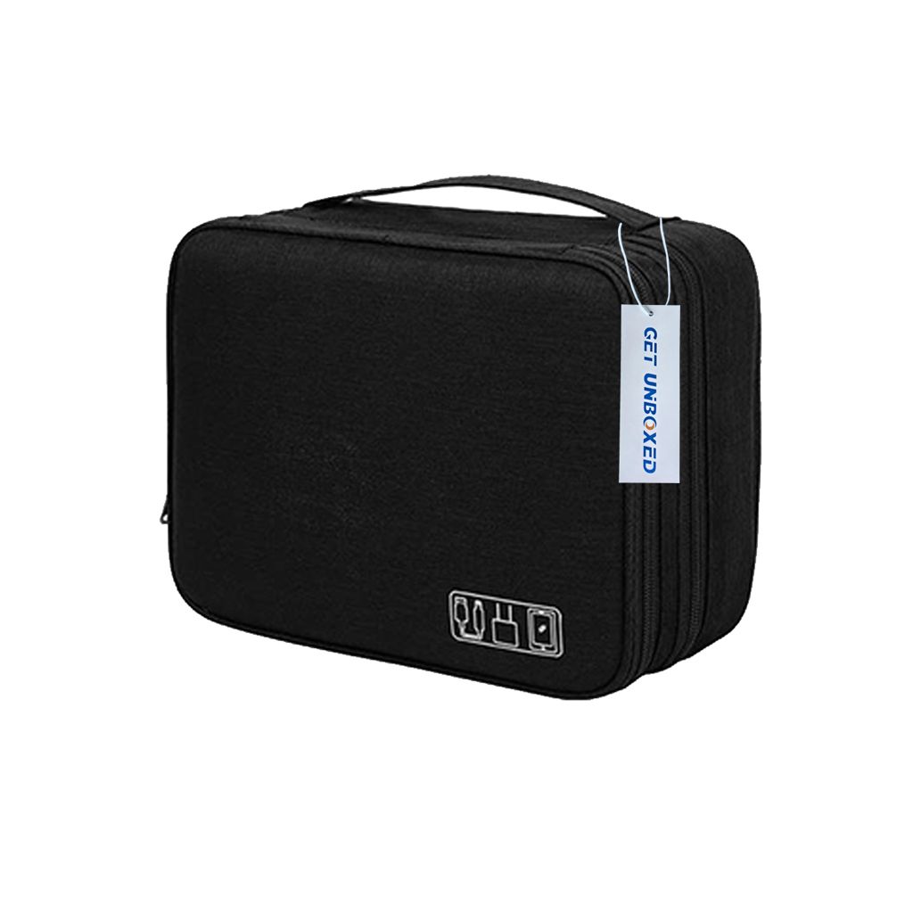 GET UNBOXED Double Layer Travel Electronics Accessories Organizer Bag Black