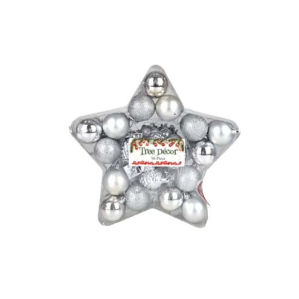 XMAS TREE DECOR BALL 56pc, 3/5cm COLOURS